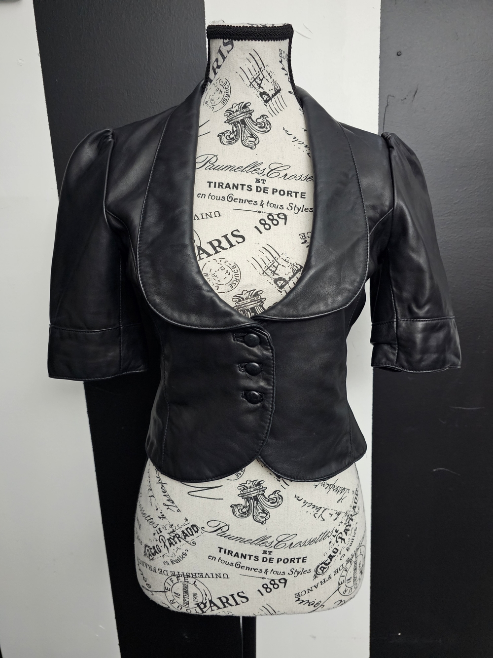 Marciano Black Short-Sleeve Faux Leather Bolero